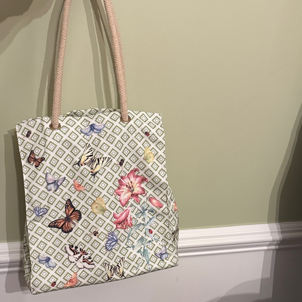 Lenox Cream Floral and Butterfly Tote